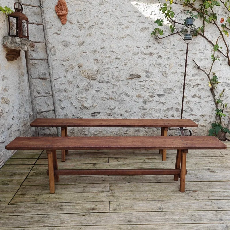Pamono Antique Oak Benches, 1960s, Set of 2> Benches