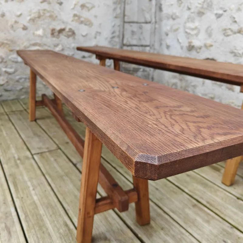 Pamono Antique Oak Benches, 1960s, Set of 2> Benches