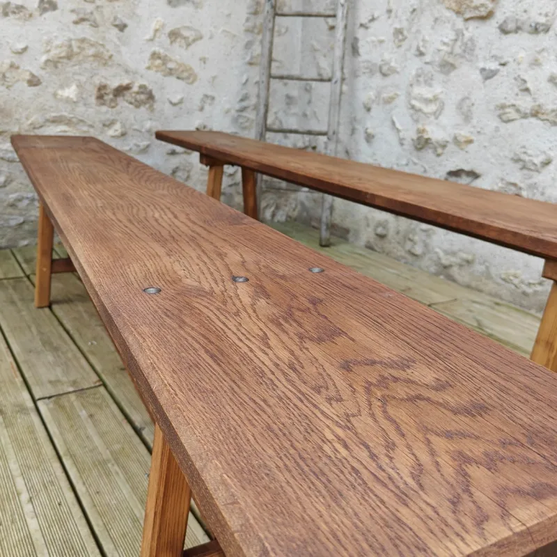 Pamono Antique Oak Benches, 1960s, Set of 2> Benches