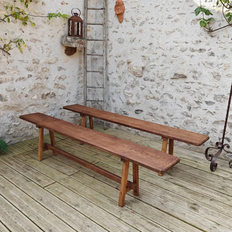 Pamono Antique Oak Benches, 1960s, Set of 2> Benches