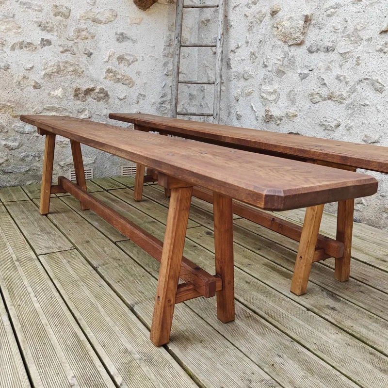 Pamono Antique Oak Benches, 1960s, Set of 2> Benches
