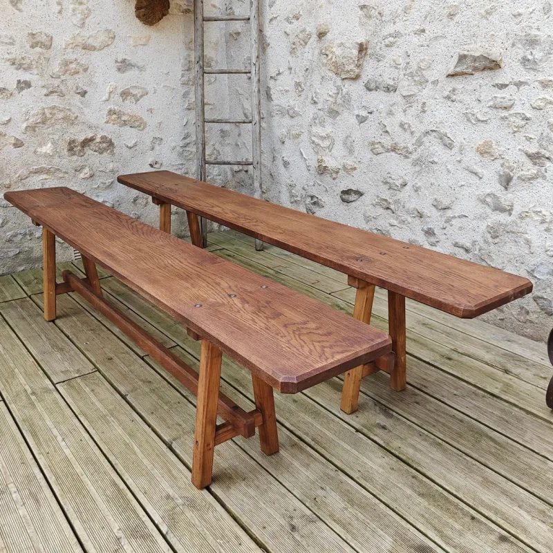 Pamono Antique Oak Benches, 1960s, Set of 2> Benches
