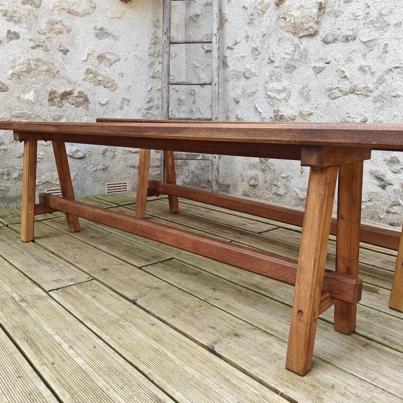 Pamono Antique Oak Benches, 1960s, Set of 2> Benches