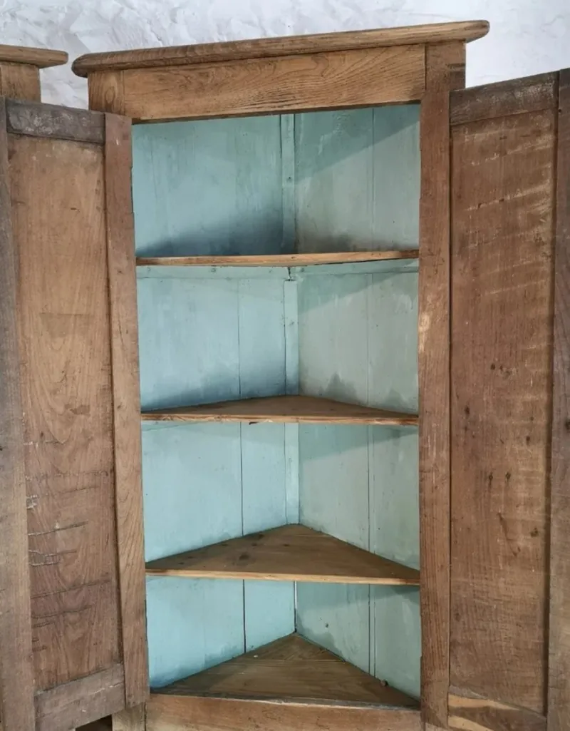 New Pamono Antique Oak Corner Cabinets, 1890, Set of 2