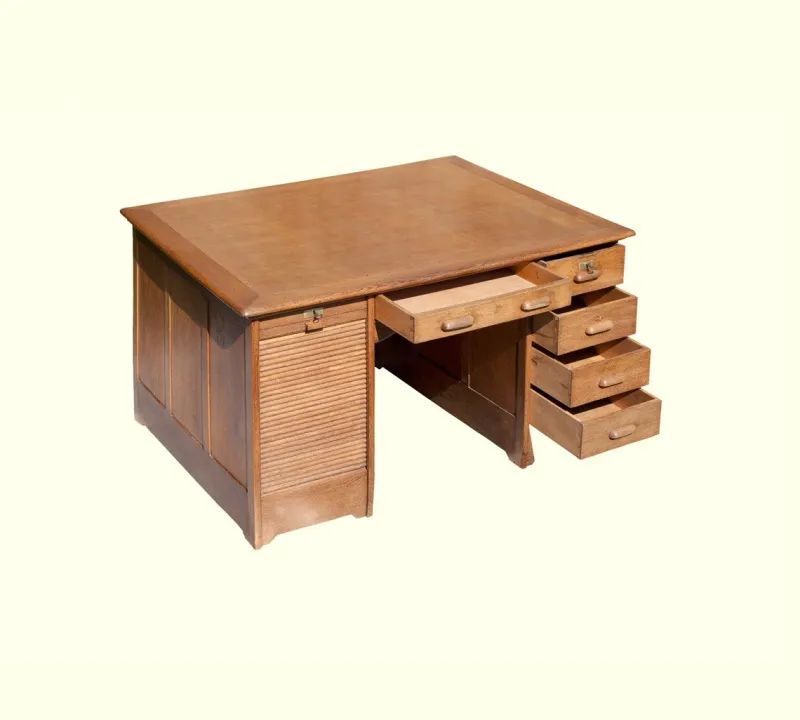 Pamono Antique Oak Desk with Two Workstations, 1890s> Desks