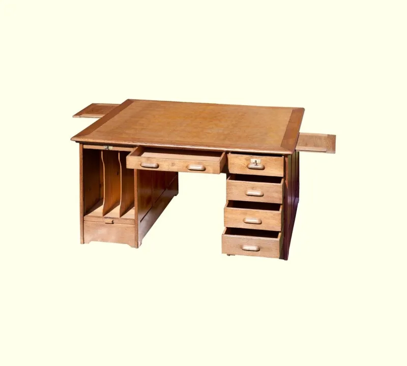 Pamono Antique Oak Desk with Two Workstations, 1890s> Desks