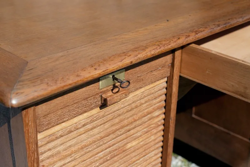 Pamono Antique Oak Desk with Two Workstations, 1890s> Desks