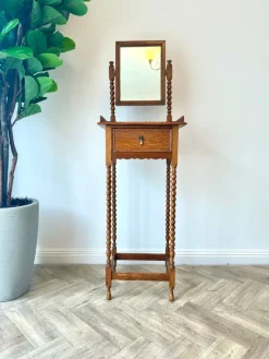 Discount Pamono Antique Oak Gentleman's Vanity Shaving Stand Table with Adjustable Mirror from Jas Shoolbred, 1890s