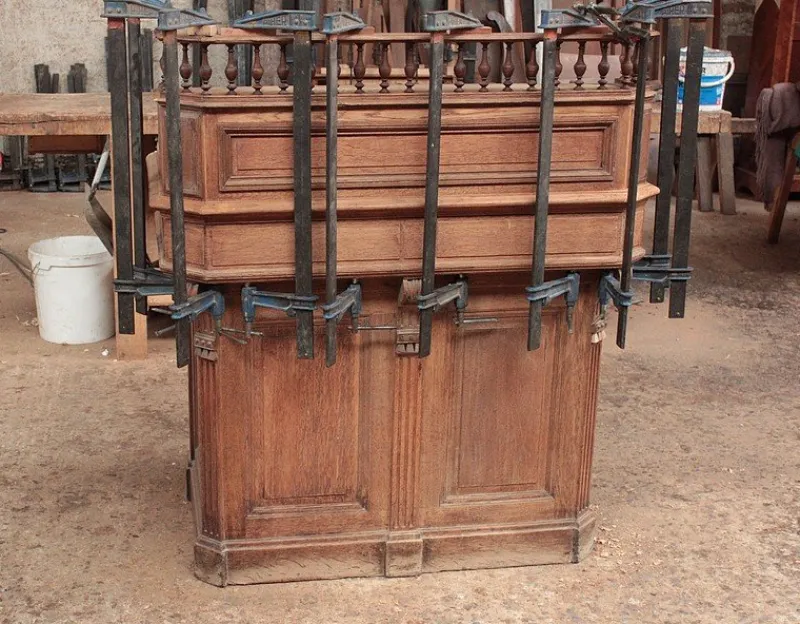Pamono Antique Oak Old Checkout Counter> Worktables & Workbenches