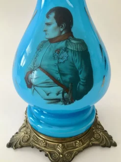 Pamono Antique Opaline Glass Oil Table Lamps Depicting Napoleon and Josephine, 1890s, Set of 2