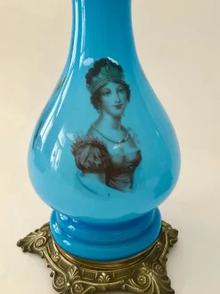 Pamono Antique Opaline Glass Oil Table Lamps Depicting Napoleon and Josephine, 1890s, Set of 2