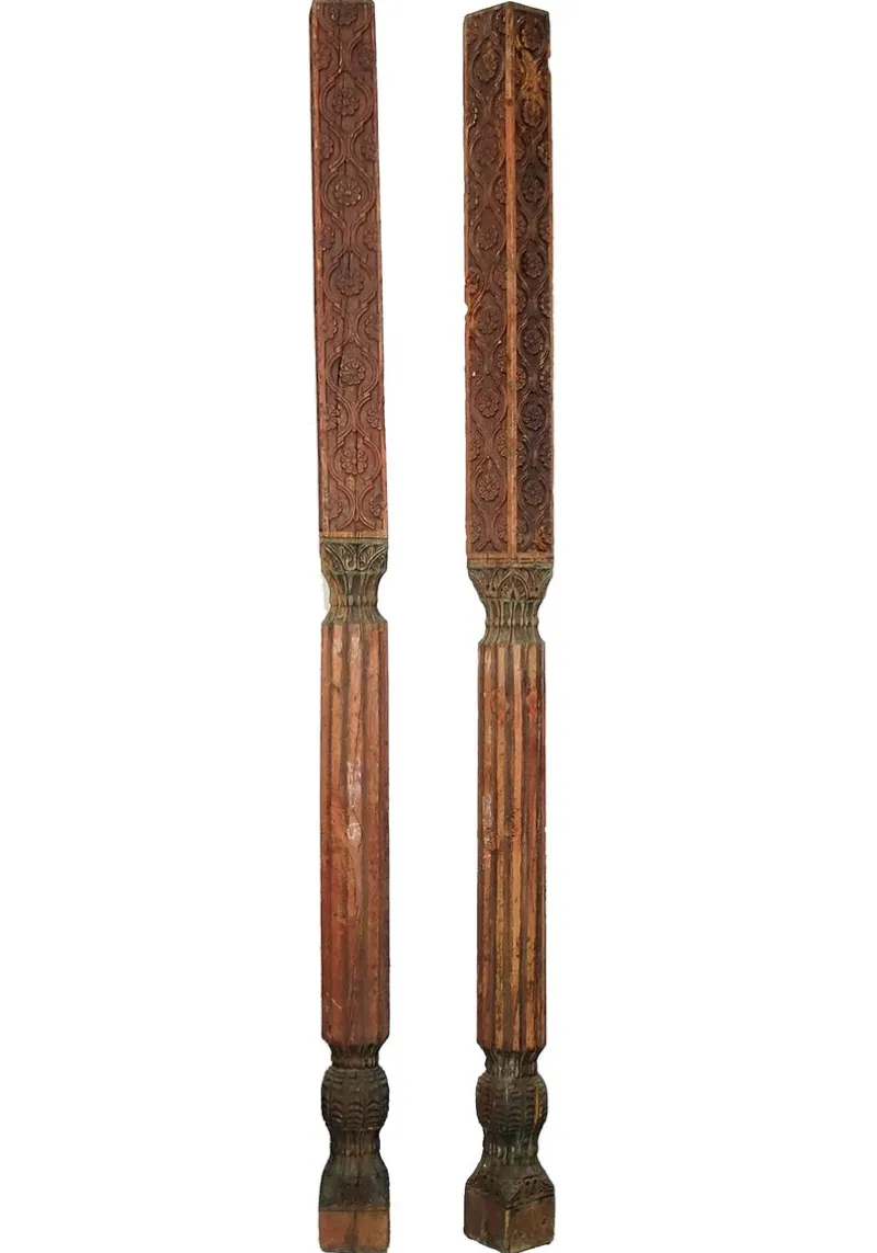 Pamono Antique Orient Hand-Carved Wooden Pillar Column, Swat Valley Pakistan, 1890s> Pedestals And Columns