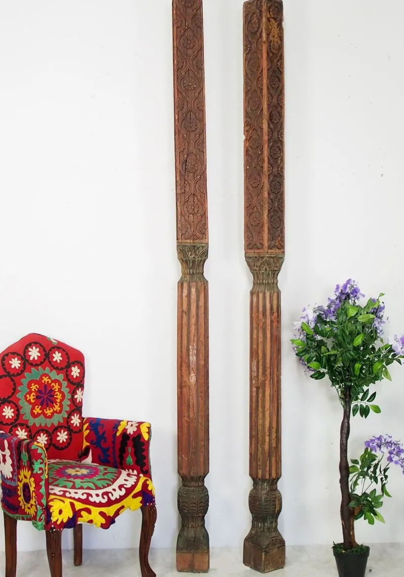 Pamono Antique Orient Hand-Carved Wooden Pillar Column, Swat Valley Pakistan, 1890s> Pedestals And Columns