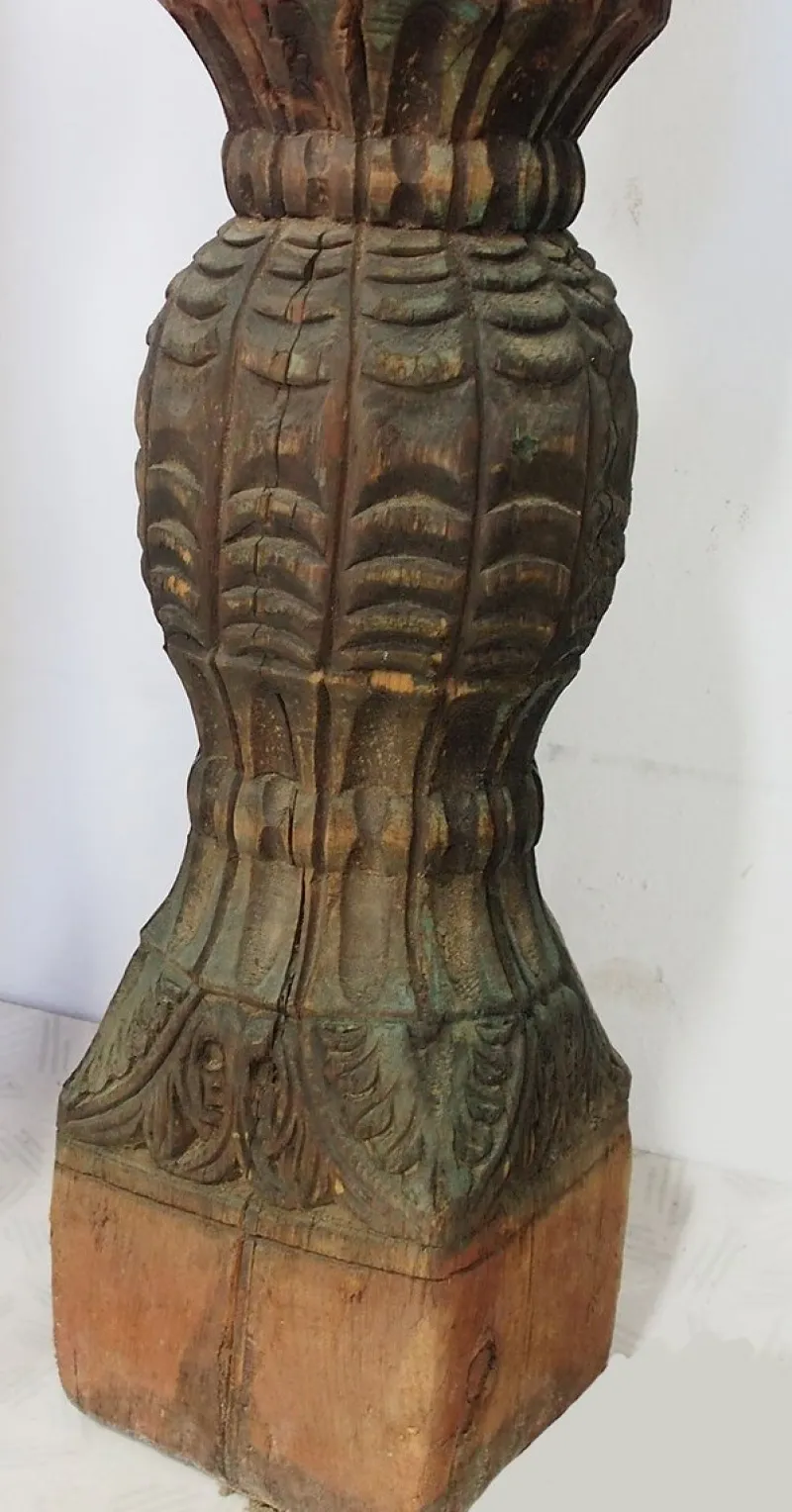 Pamono Antique Orient Hand-Carved Wooden Pillar Column, Swat Valley Pakistan, 1890s> Pedestals And Columns