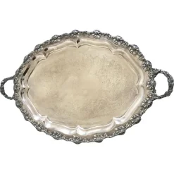 Sale Pamono Antique Oval Engraved Sheffield Tray with Handles, 1850