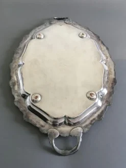 Sale Pamono Antique Oval Engraved Sheffield Tray with Handles, 1850