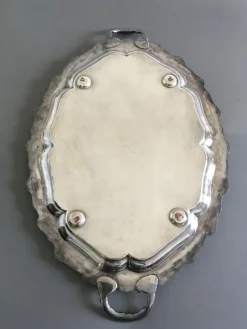 Sale Pamono Antique Oval Engraved Sheffield Tray with Handles, 1850
