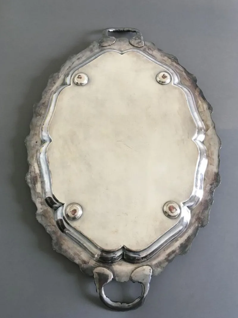 Sale Pamono Antique Oval Engraved Sheffield Tray with Handles, 1850