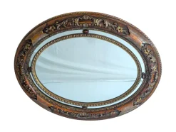 Pamono Antique Oval Mirror with Carved Wood Frame> Mirrors
