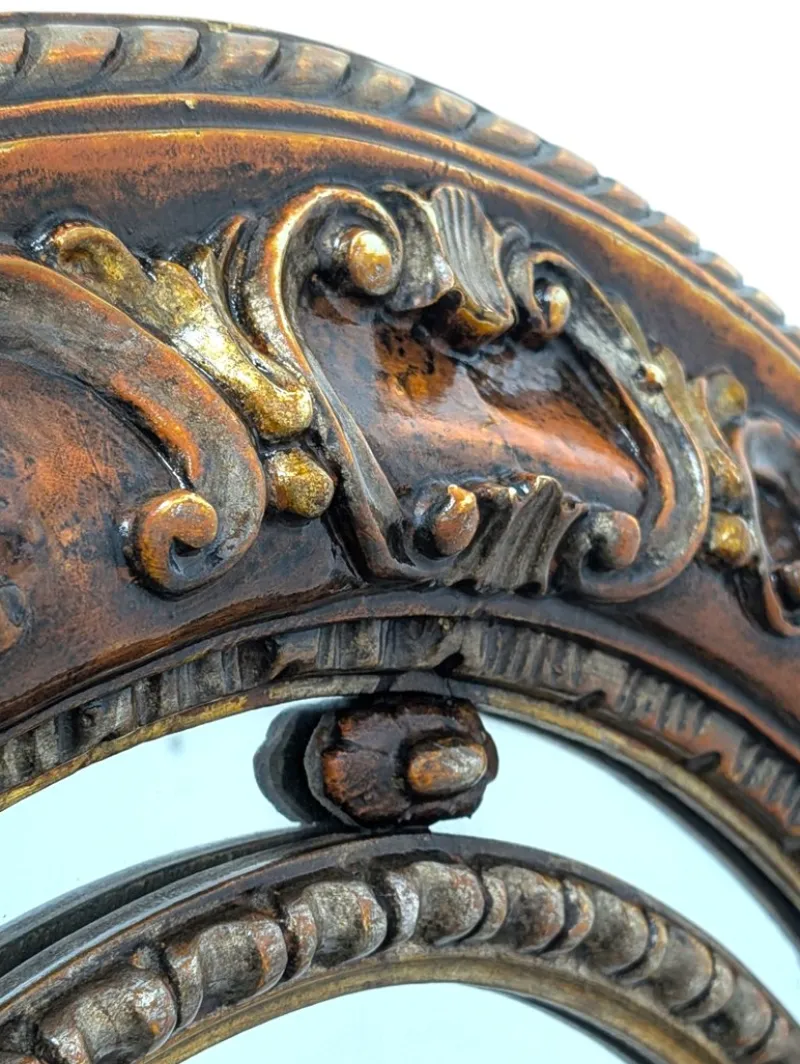 Pamono Antique Oval Mirror with Carved Wood Frame> Mirrors