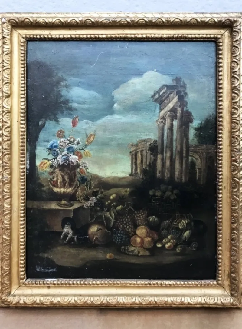 Pamono Antique Paintings, Oil on Canvas, Framed, Set of 2> Classical