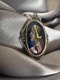 Pamono Antique Pendant in Limoges Enamel and Silver from Sazerat, 1890s><noscript><img width=