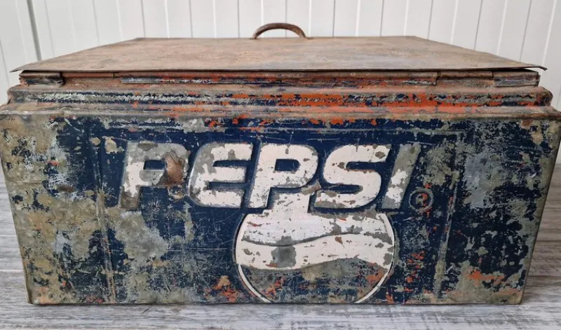 Pamono Antique Pepsi Cooler Box in Metal> Ice Buckets & Wine Coolers
