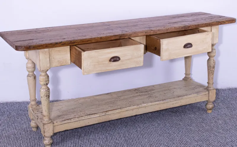Discount Pamono Antique Pine Dining Table with Waxed Top, 1900s