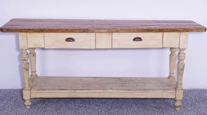 Discount Pamono Antique Pine Dining Table with Waxed Top, 1900s