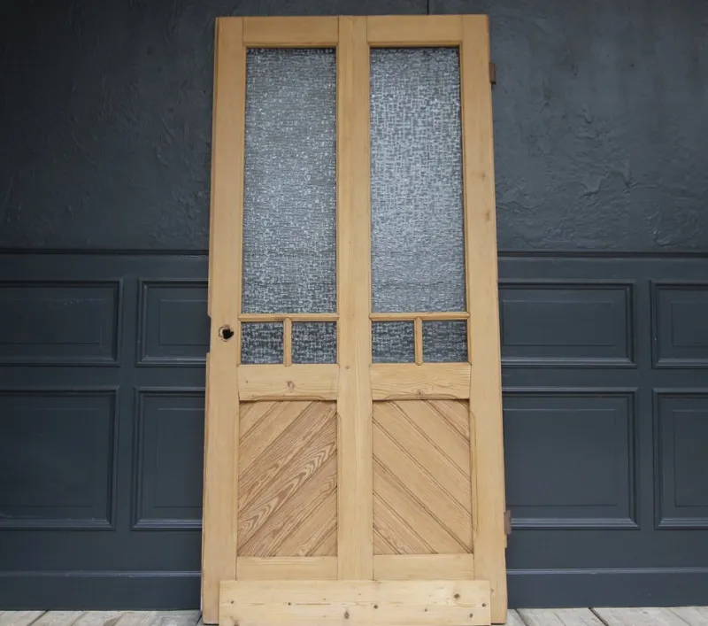 Pamono Antique Pine Door with Glass, 1890s> Architectural Elements