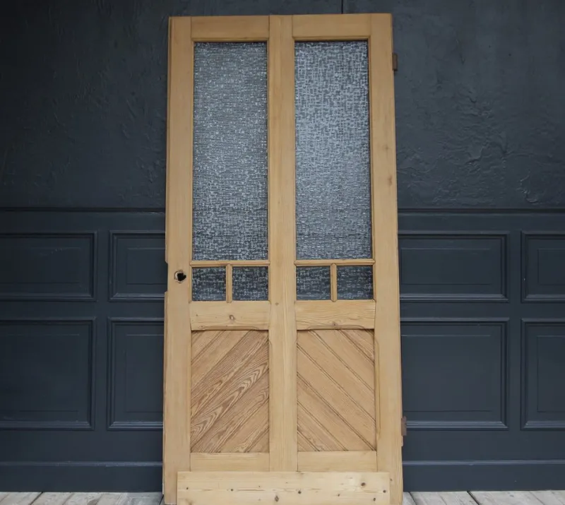 Pamono Antique Pine Door with Glass, 1890s> Architectural Elements