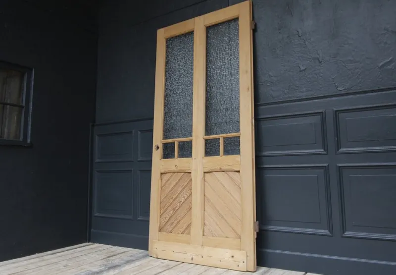 Pamono Antique Pine Door with Glass, 1890s> Architectural Elements