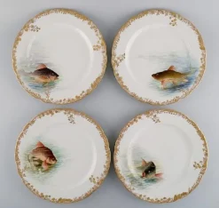 Pamono Antique Pirkenhammer Porcelain Dinner Plates with Hand-Painted Fish, Set of 12> Dinner Plates & Bowls