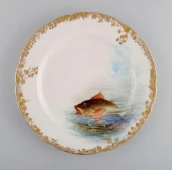 Pamono Antique Pirkenhammer Porcelain Dinner Plates with Hand-Painted Fish, Set of 12><noscript><img width=