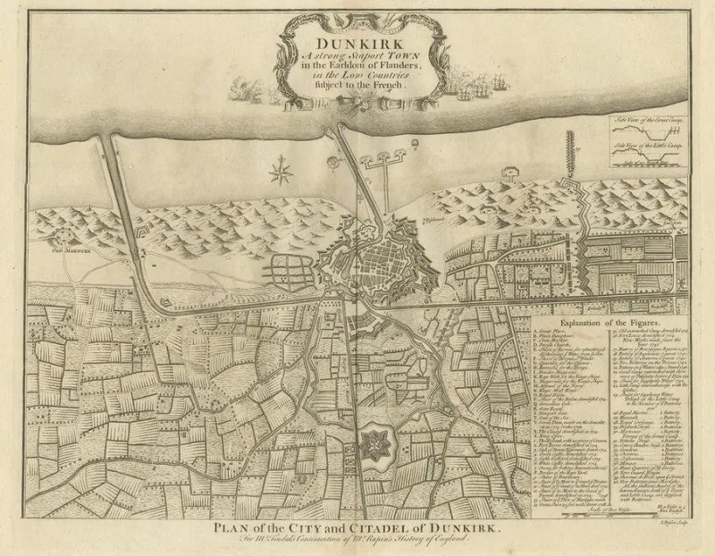 Pamono Antique Plan of Dunkirk by Basire, 1785> Wall Decor