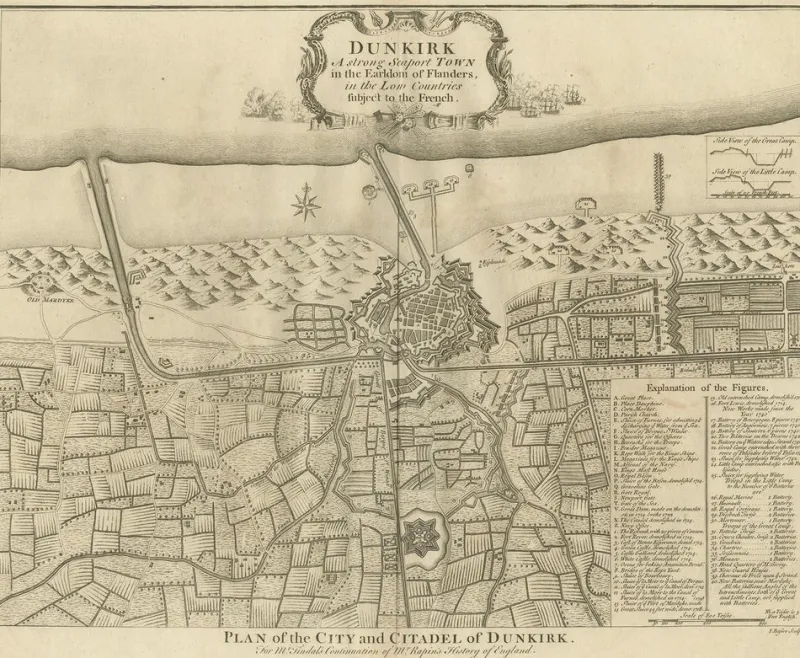 Pamono Antique Plan of Dunkirk by Basire, 1785> Wall Decor