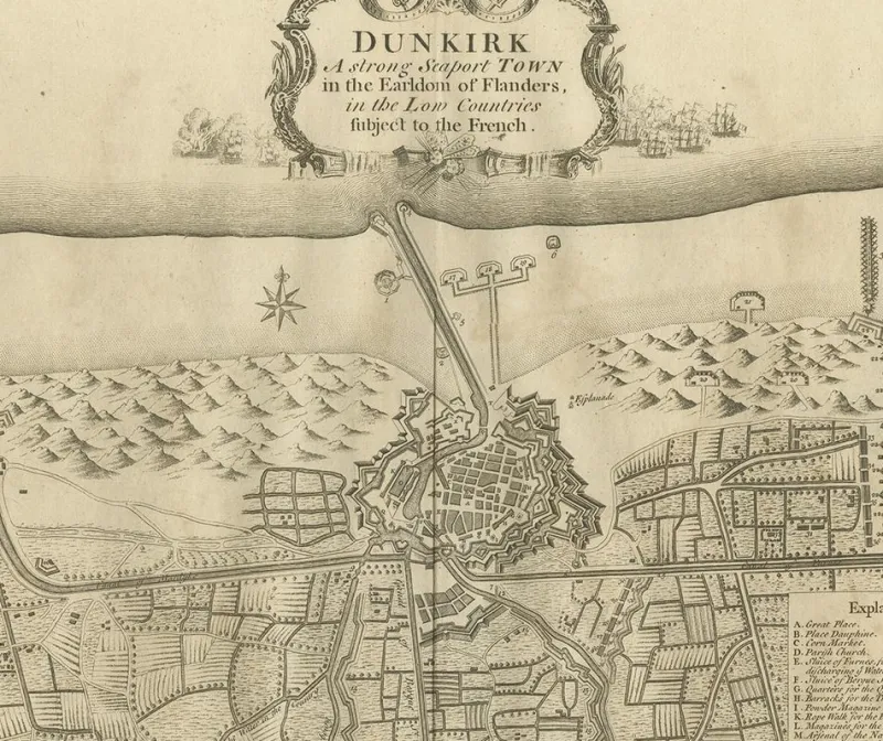 Pamono Antique Plan of Dunkirk by Basire, 1785> Wall Decor