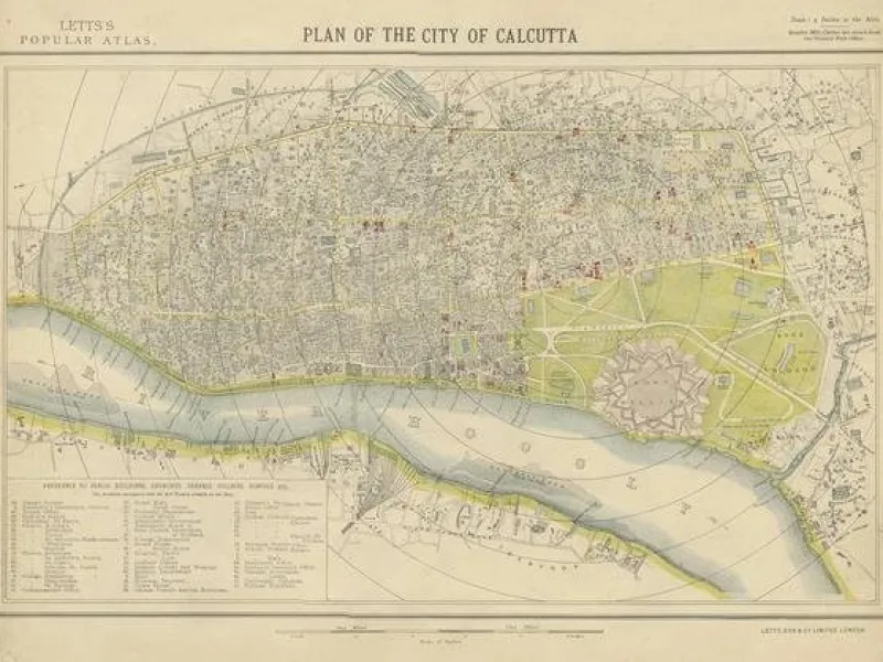 Pamono Antique Plan of the City of Calcutta India by Letts, 1883> Wall Decor