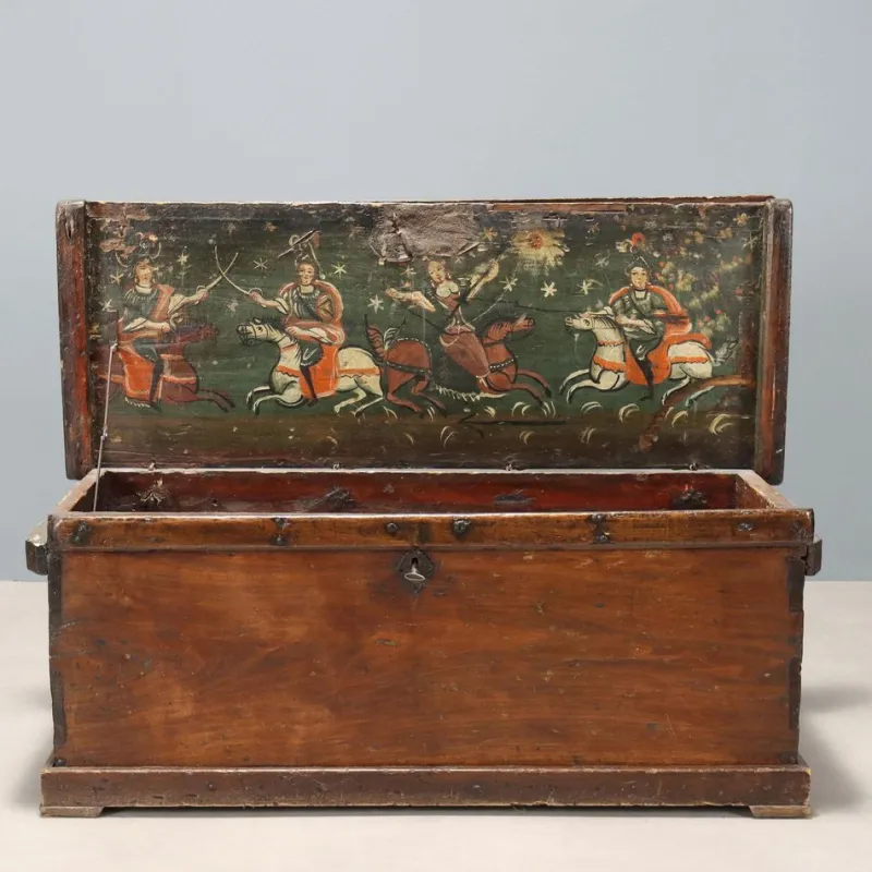 Sale Pamono Antique Poplar Chest with Painted Interior, Italy, 18th Century