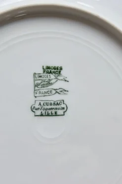 Pamono Antique Porcelain Dessert Plates with CB Monograms and Green and Gilt Borders from Limoges, 1960s, Set of 6><noscript><img width=