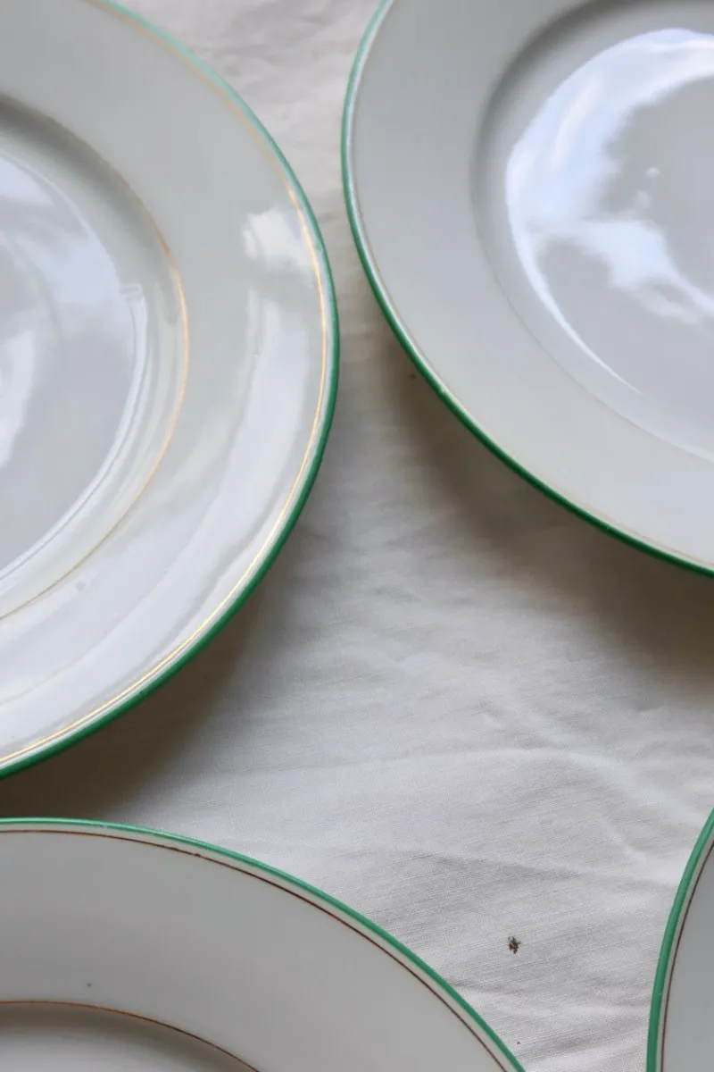 Pamono Antique Porcelain Dessert Plates with CB Monograms and Green and Gilt Borders from Limoges, 1960s, Set of 6> Dinner Plates & Bowls