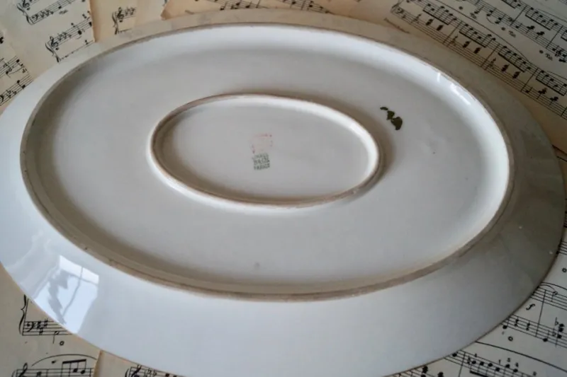 Pamono Antique Porcelain Hand-Painted Oval Serving Dish with Hunting Birds from Limoges> Serving Dishes