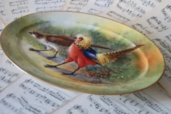 Pamono Antique Porcelain Hand-Painted Oval Serving Dish with Hunting Birds from Limoges><noscript><img width=
