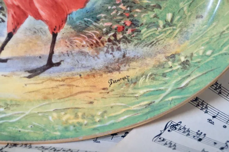 Pamono Antique Porcelain Hand-Painted Oval Serving Dish with Hunting Birds from Limoges> Serving Dishes