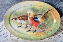 Pamono Antique Porcelain Hand-Painted Oval Serving Dish with Hunting Birds from Limoges><noscript><img width=