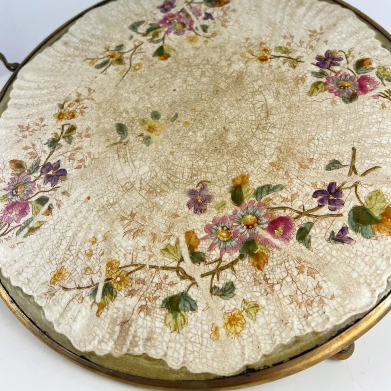 Sale Pamono Antique Porcelain Tray with Brass Frame, Handles and Feet, 1920s