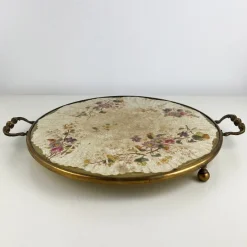 Sale Pamono Antique Porcelain Tray with Brass Frame, Handles and Feet, 1920s