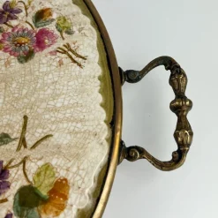 Sale Pamono Antique Porcelain Tray with Brass Frame, Handles and Feet, 1920s