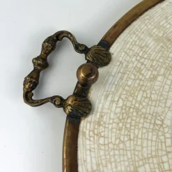 Sale Pamono Antique Porcelain Tray with Brass Frame, Handles and Feet, 1920s