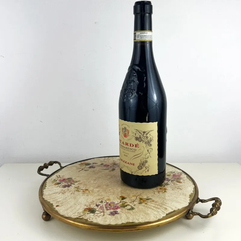Sale Pamono Antique Porcelain Tray with Brass Frame, Handles and Feet, 1920s